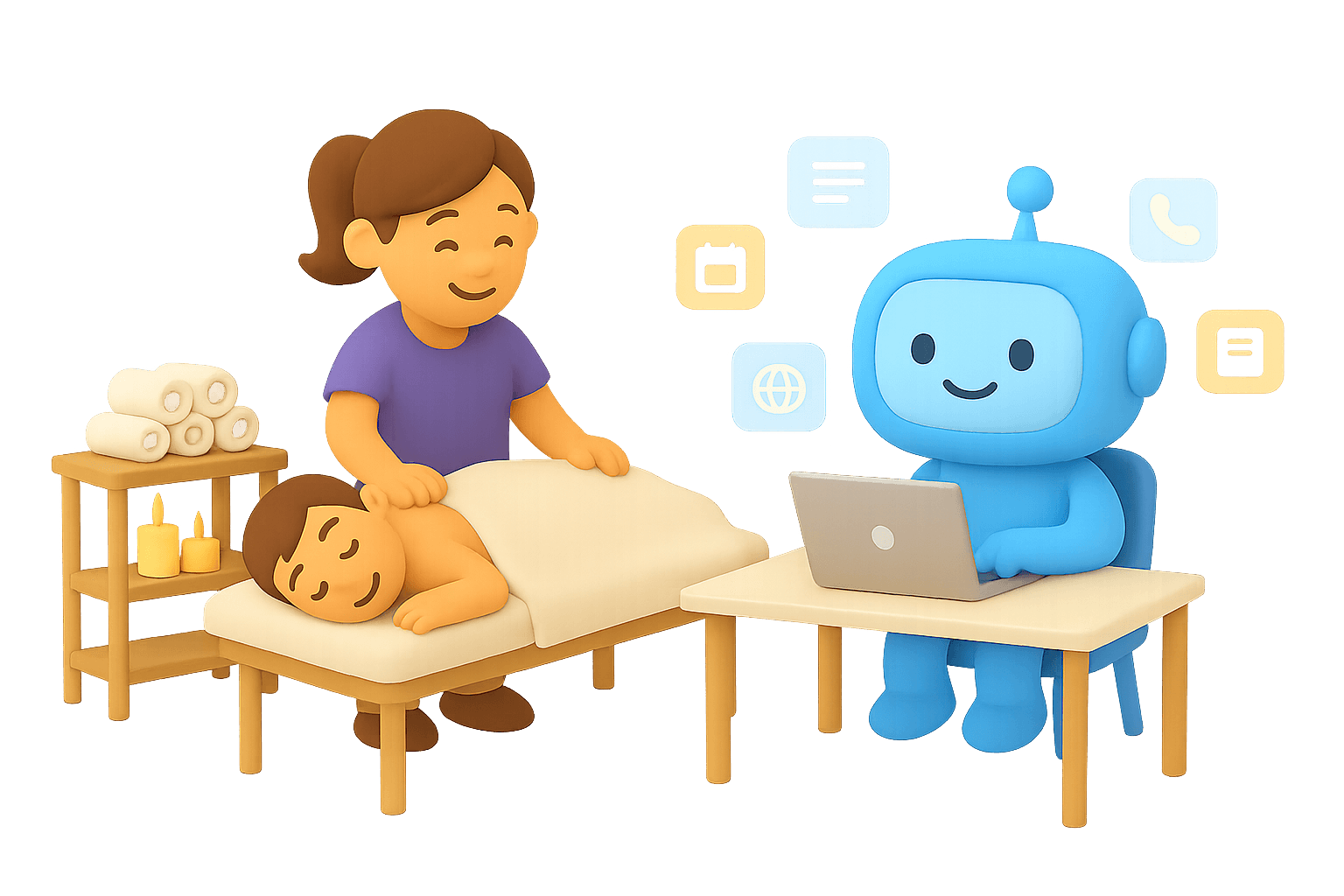 AI assistant helping wellness professional with scheduling and admin tasks
